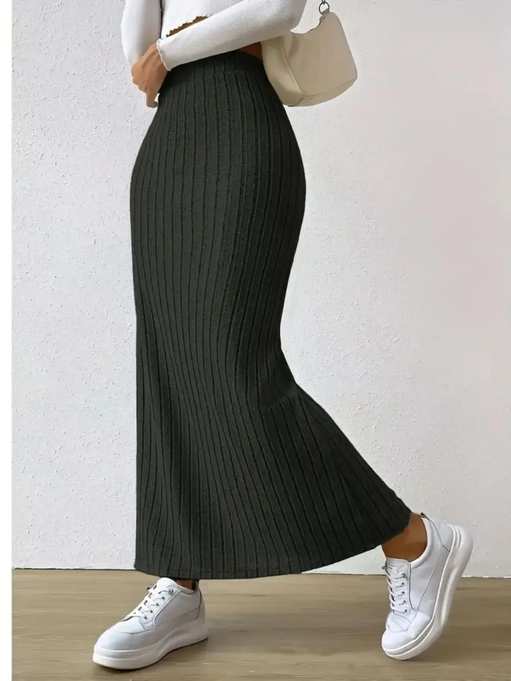 High Waist Ribbed Knit Skirt