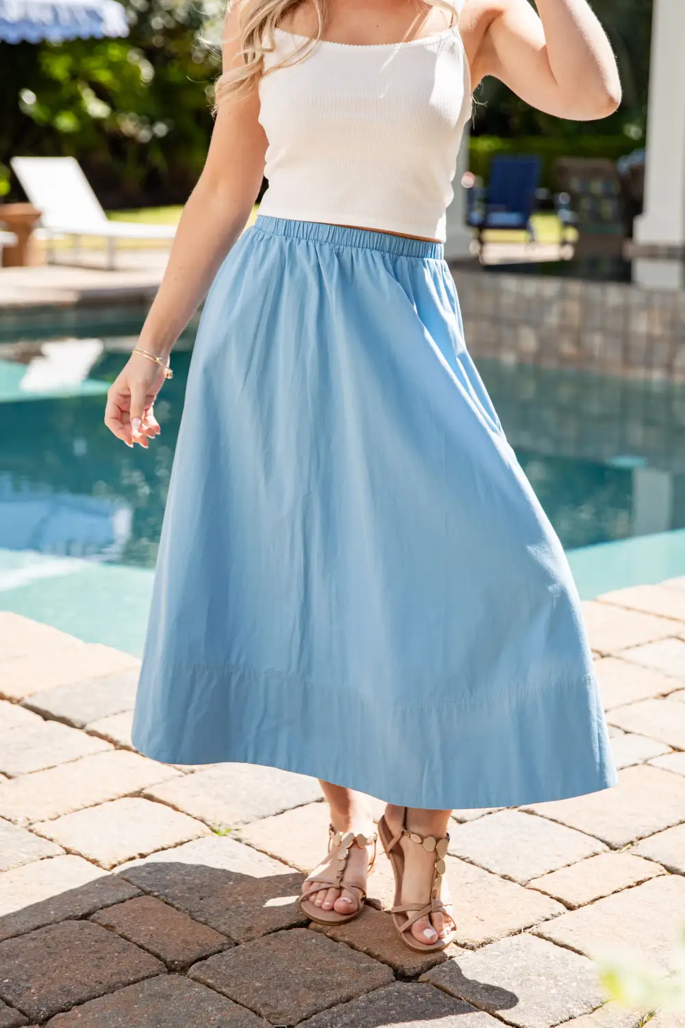 Utility Mid Rise Elastic Waist Cotton Blend Maxi Skirt