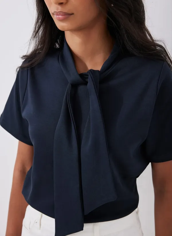 Casual Style Navy Cotton Top