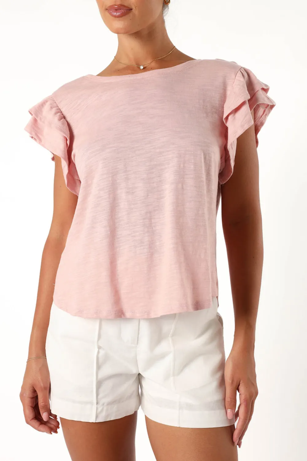 FRANKY FRILL SLEEVE TEE - DUSTY PINK