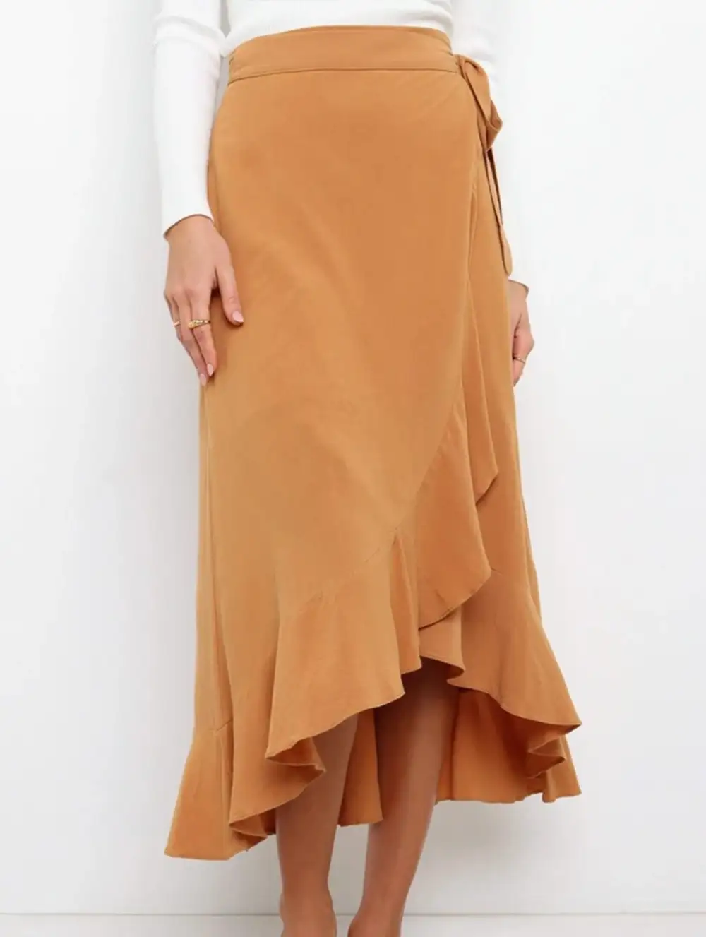 Irregular Tie Front Midi Skirt