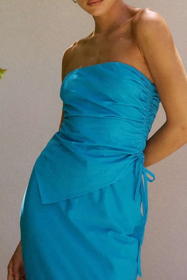 Strapless Ruched Side Tie Tube Top