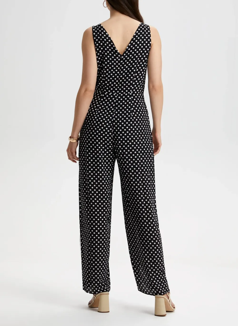 V-Neck Polka Dot Wide-Leg Jumpsuit