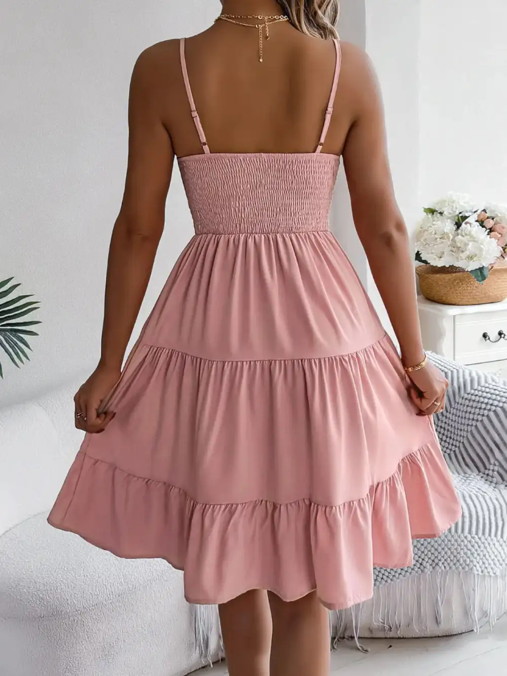 Easy Tie Detail Smocked Dress