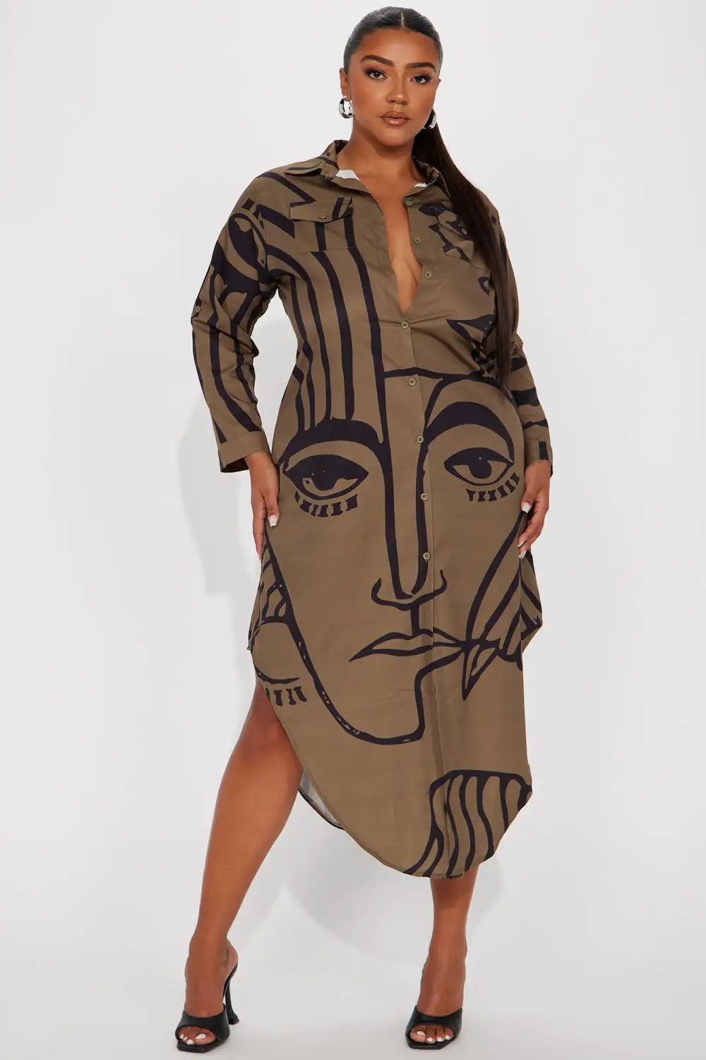 Eyes On You Maxi Shirt Dress - Olive/combo