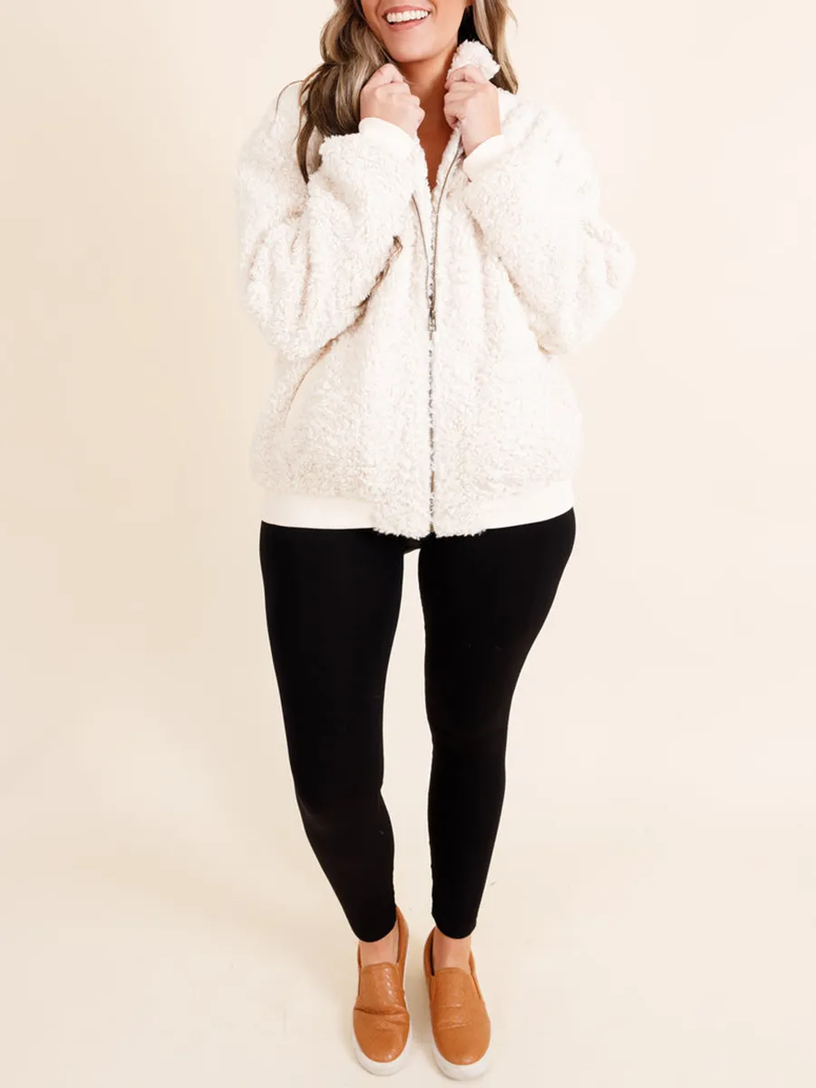 Plush Light Apricot Patchwork Ribbed Jacket