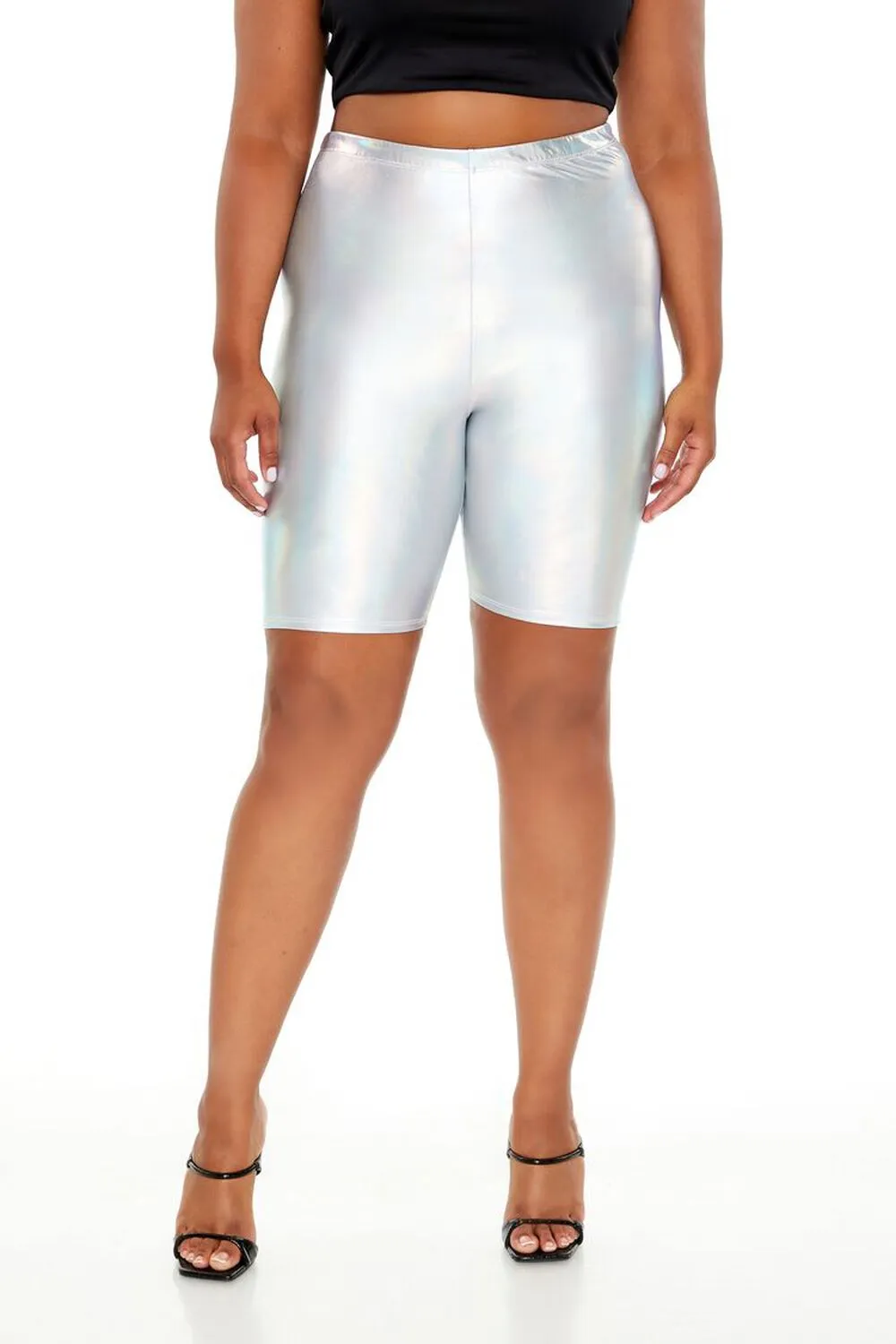 Plus Size Metallic Biker Shorts
