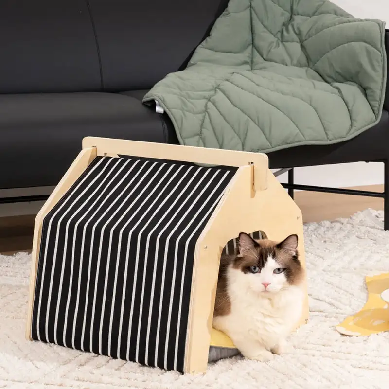 Indoor Wooden Warmth Cozy Cat House