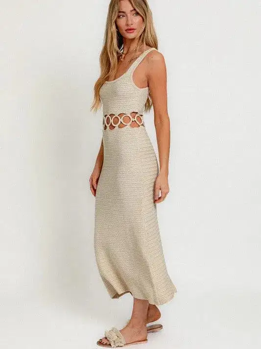 Fashion is an Attitude Square Neck Sleeveless Crochet Midi Dress