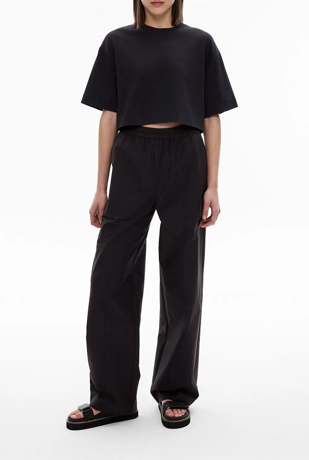 Solid-Color Crop Top Casual T-Shirt
