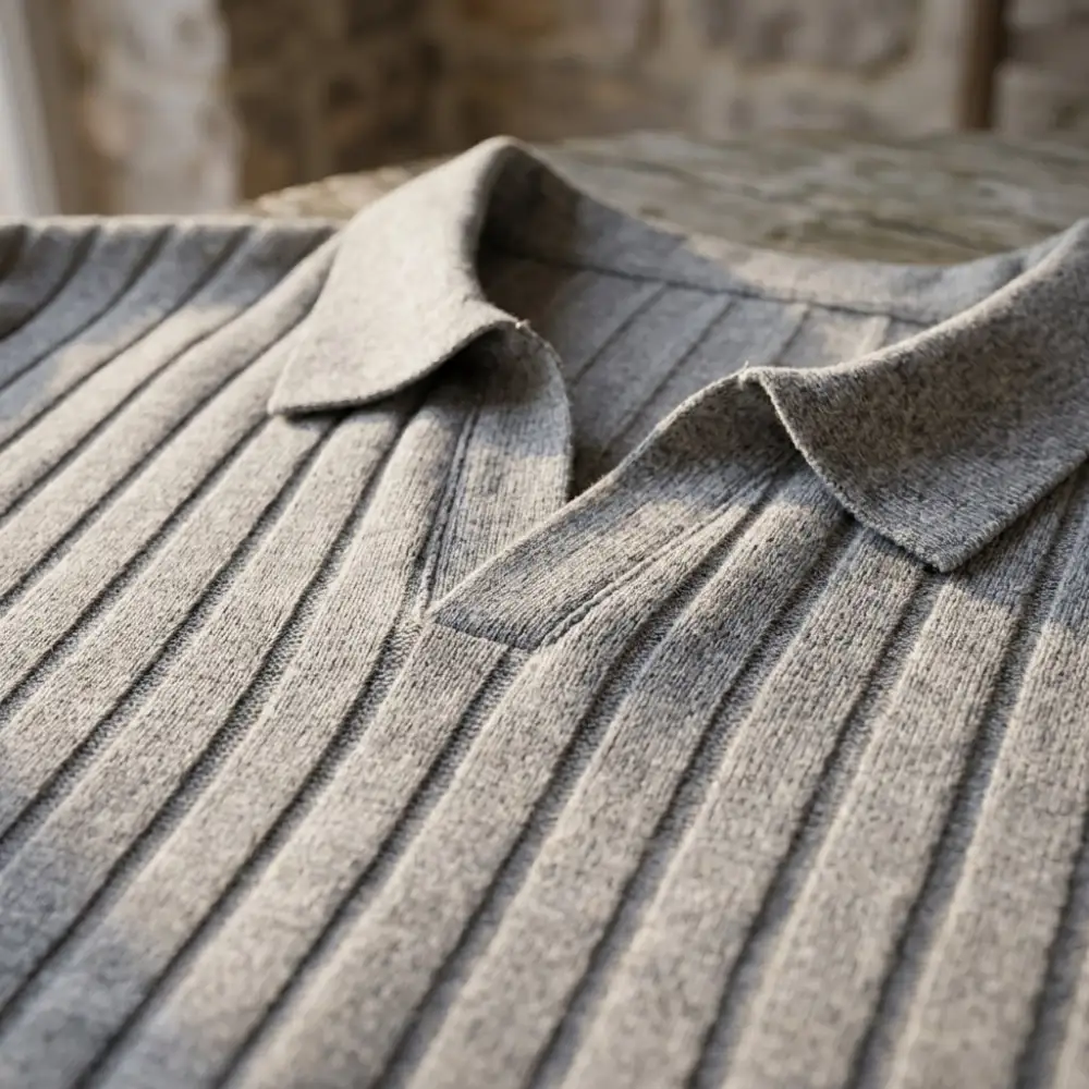 Ribbed Short Sleeve Knit Polo