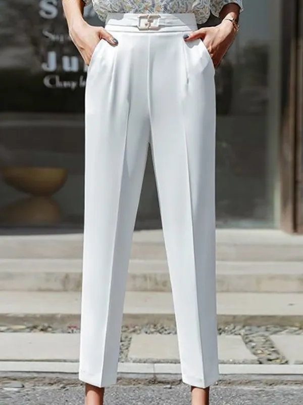 Casual Plain Natural Ankle Pants Pocket Stitching Slim Taper Pants