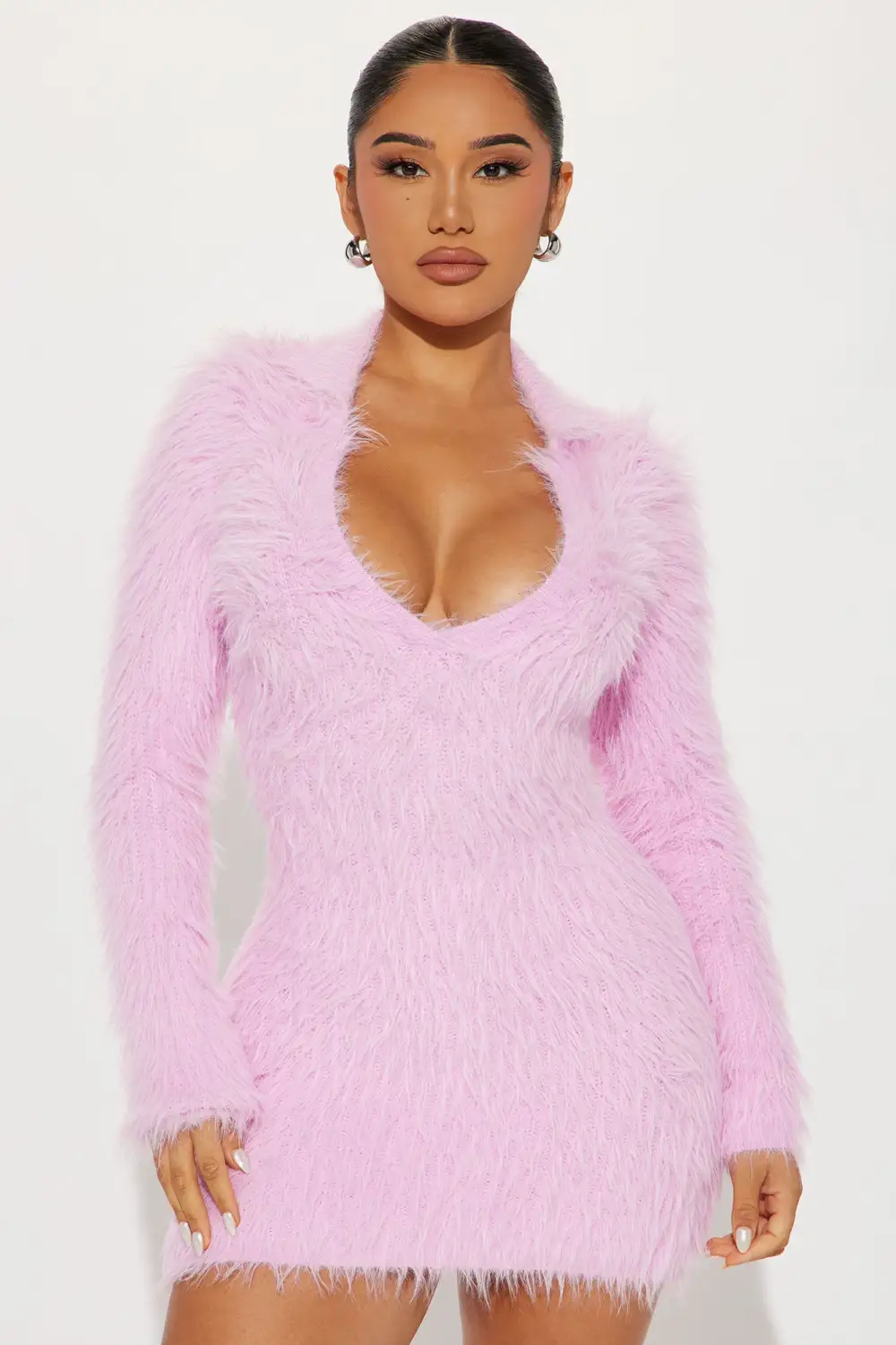Liliana Fuzzy Sweater Mini Dress - Pink