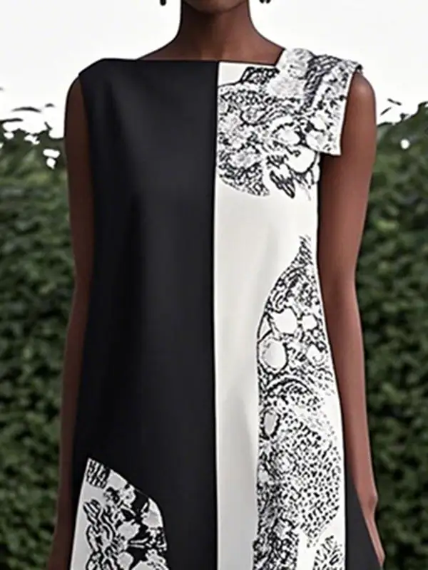 Asymmetric Printed Sleeveless Neck Maxi Dress