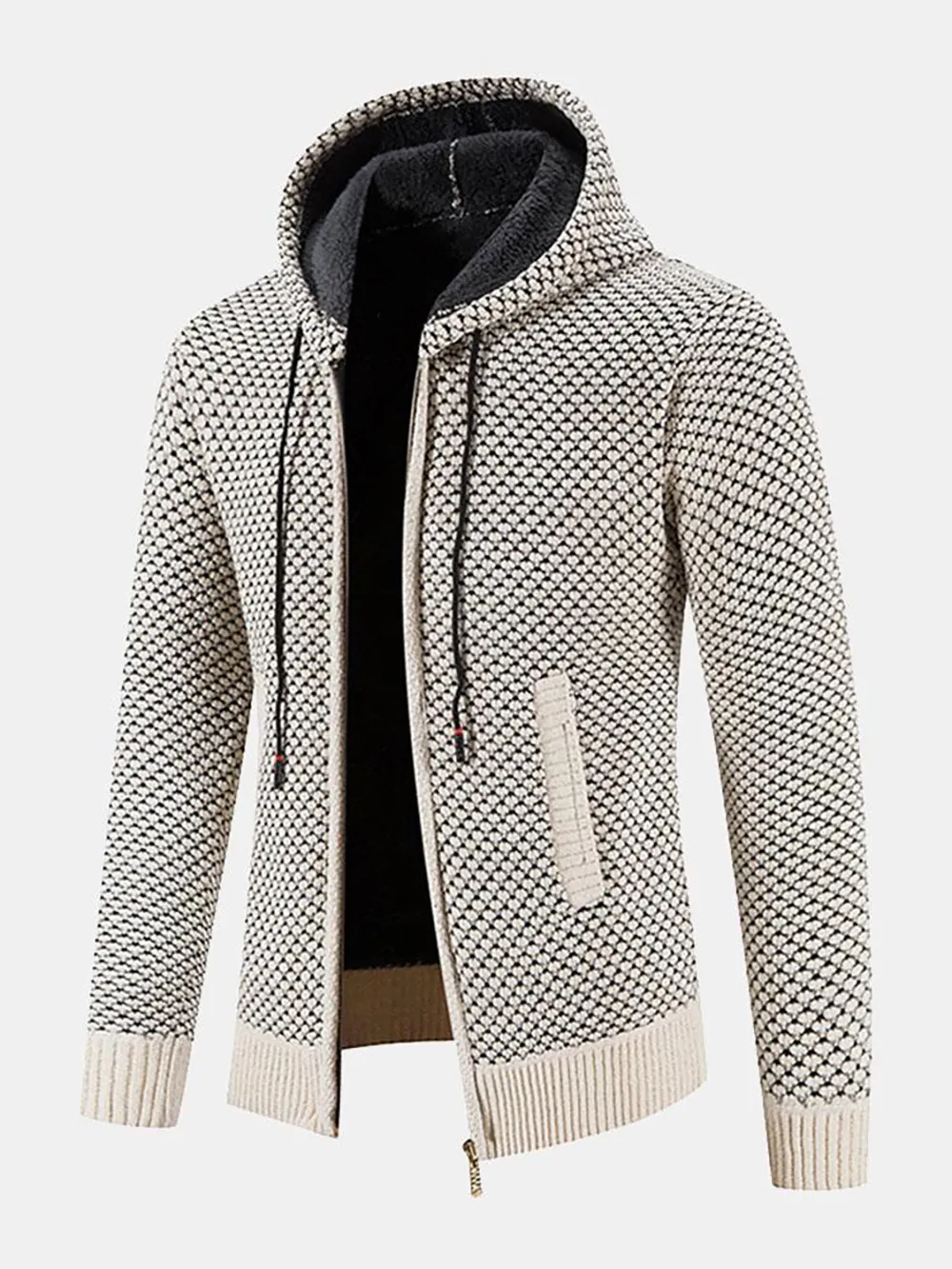 Teddy Lined Textured Hooded Cardigan