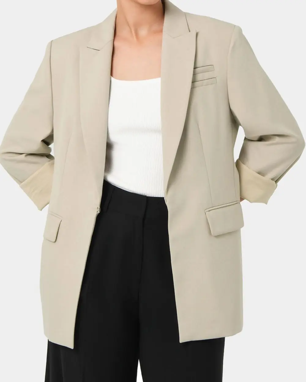 Minimalist Cuff Design Tailored Blazer -Sand