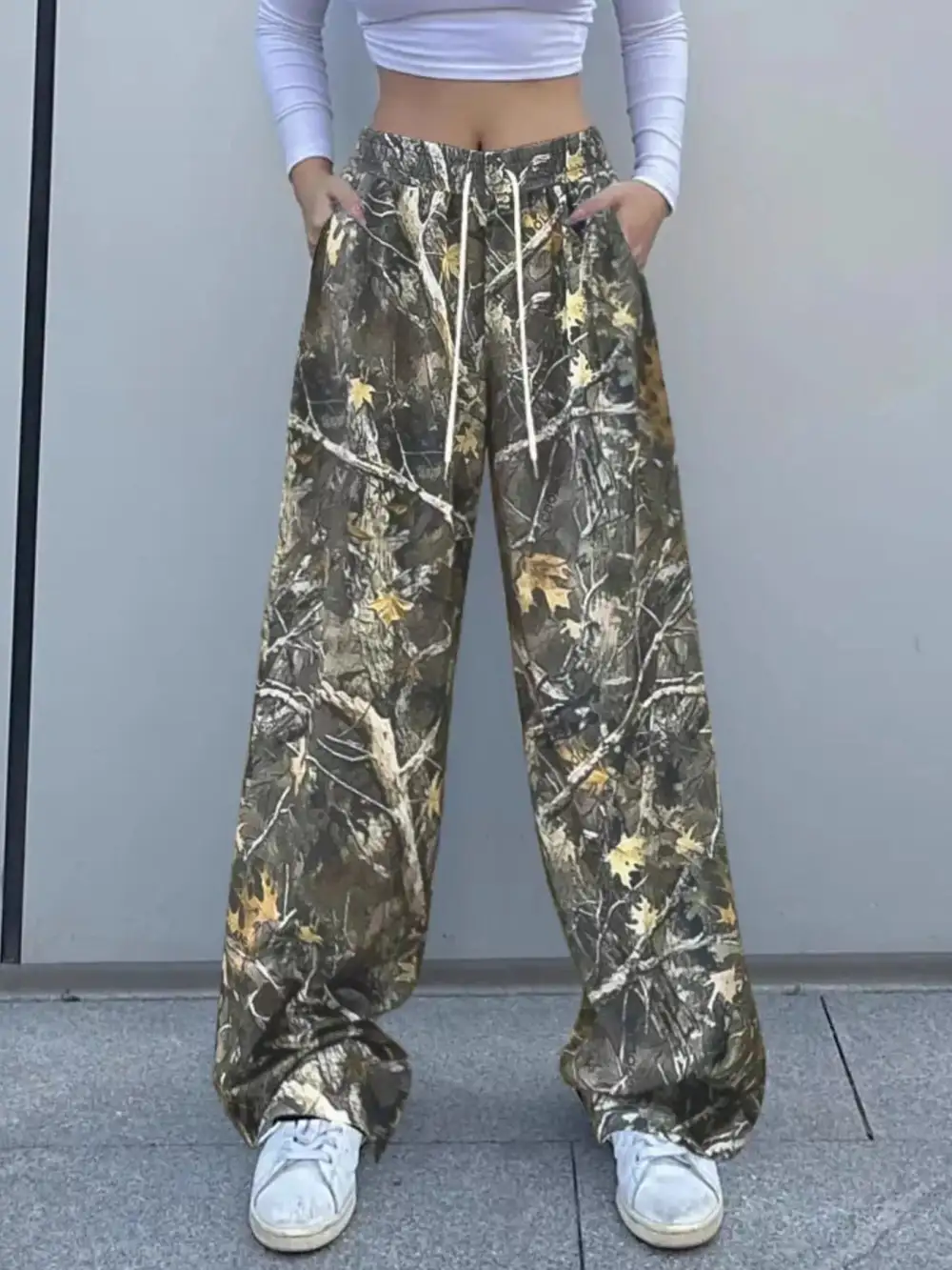 Relaxed Fit Camo Print Drawstring Waist Pants