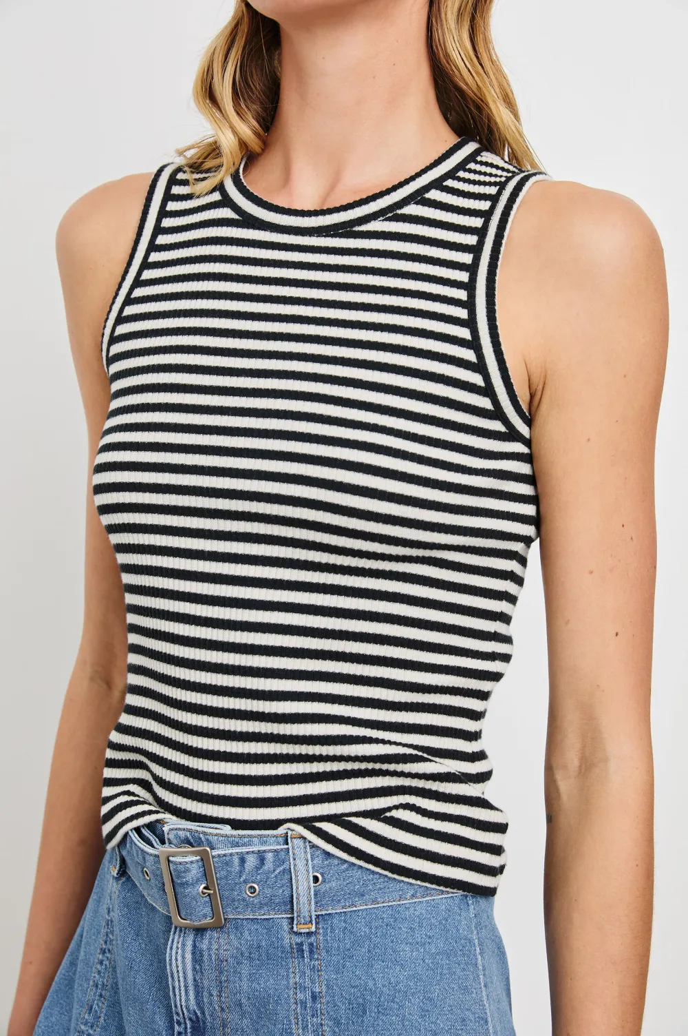 Striped Round-Neck Sleeveless Pullover