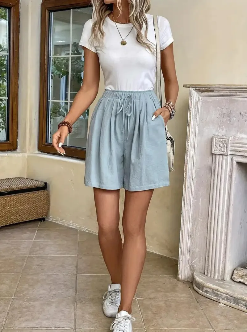 Solid High Waisted Shorts