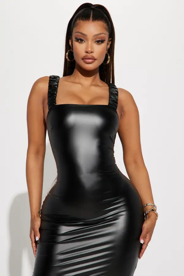 Kim Pleather Maxi Dress - Black