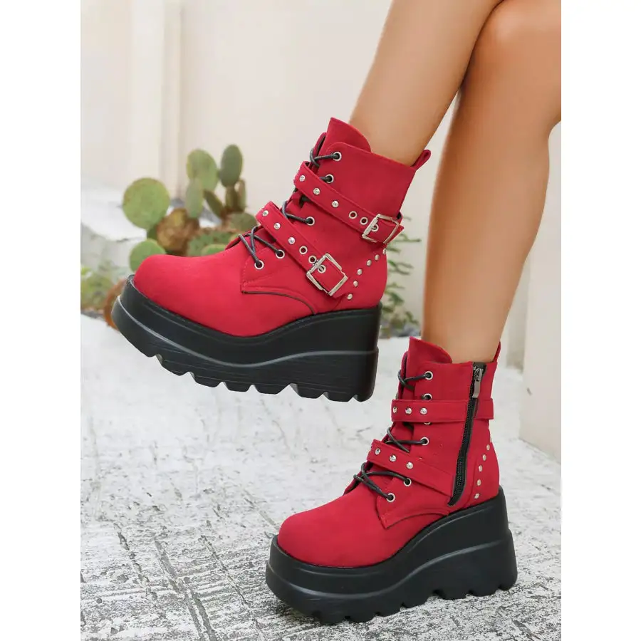 Refined Lace Up Platform Wedge Boots