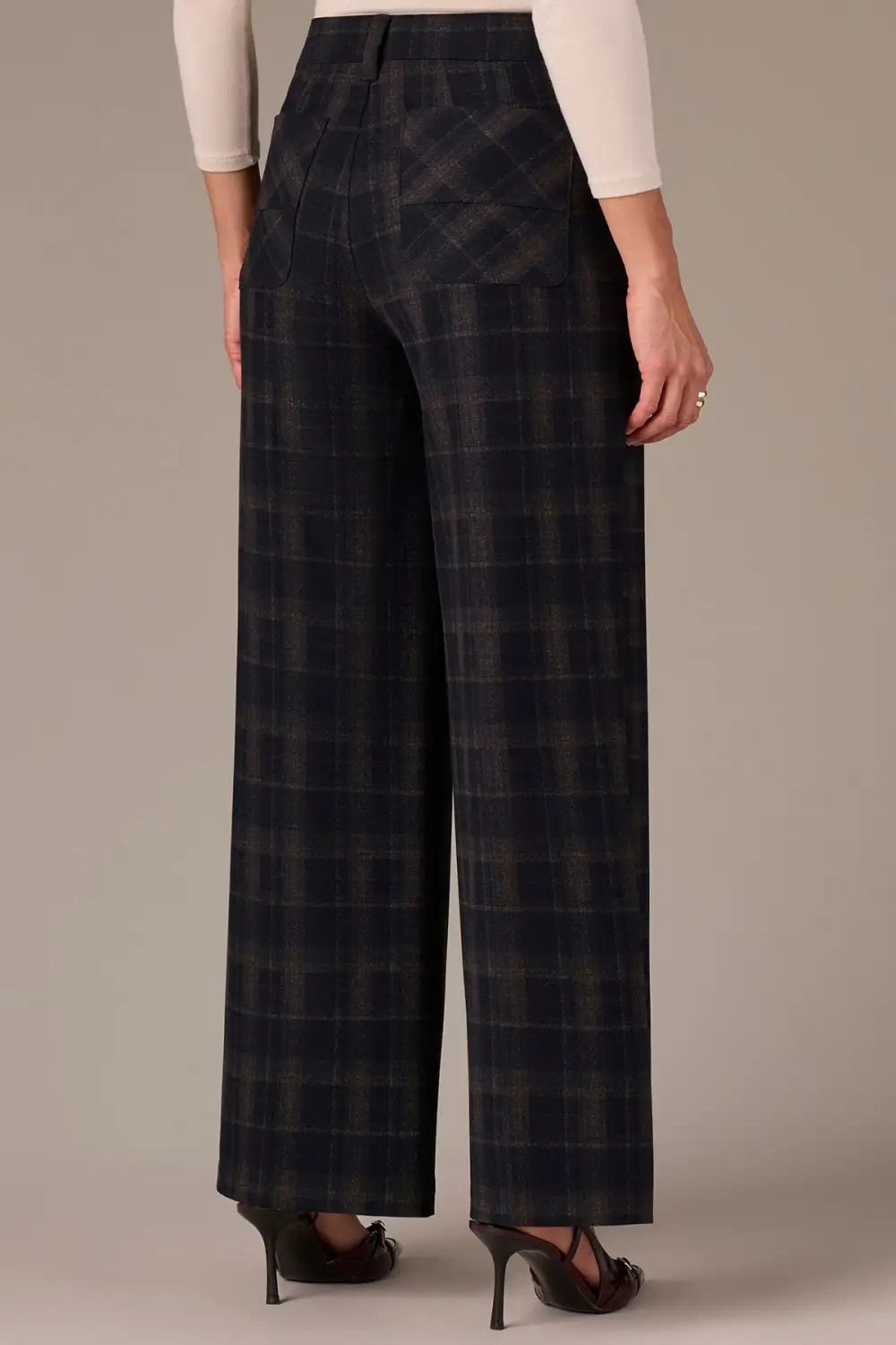 Petite Side Slit Plaid Wide Leg Pants