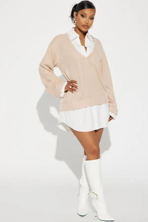 Gianna Sweater Mini Dress - Taupe