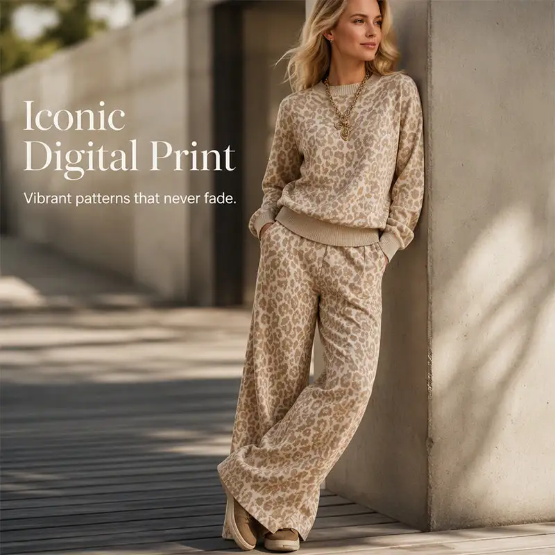 ⏰ Last Day of the Sale – 50% OFF ✨Women's Leopard Print Sweatshirt & Wide-Leg Pants Set