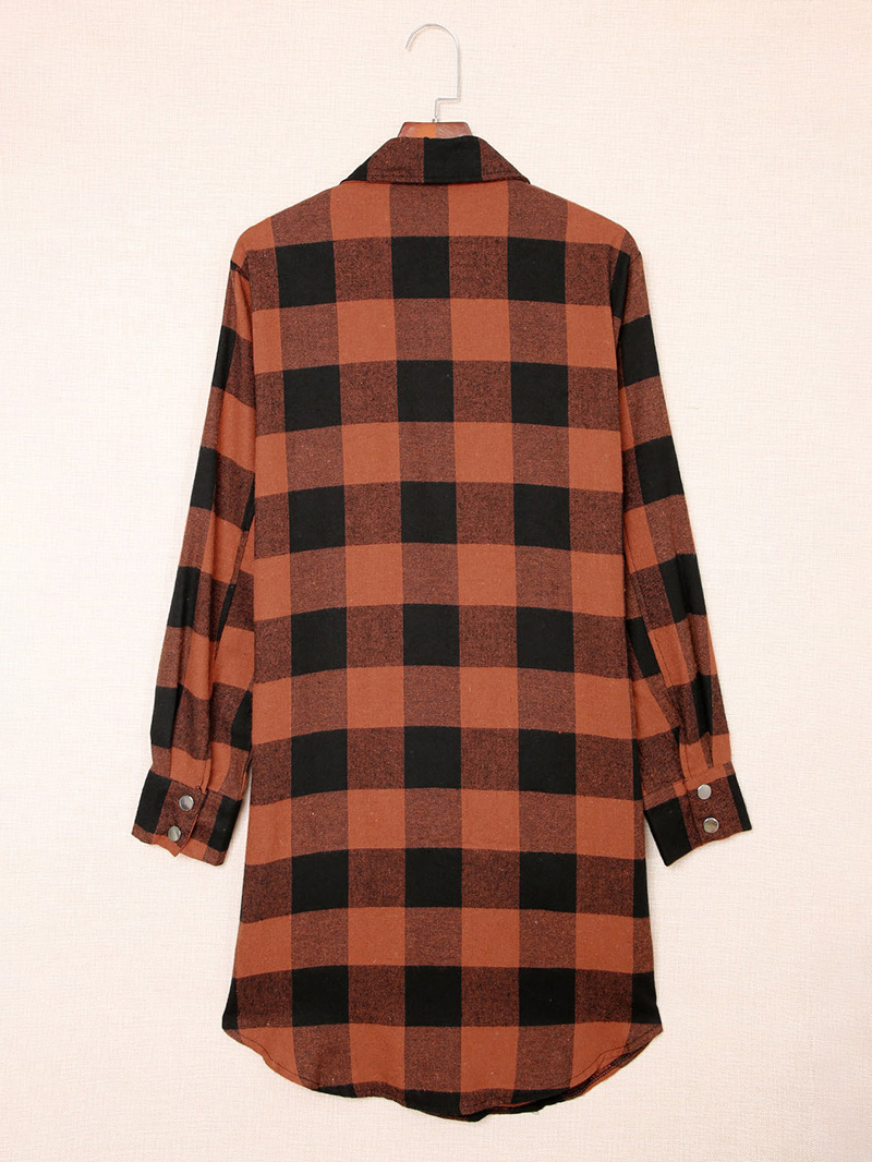 Brown Turn-down Collar Plaid Shirt Coat