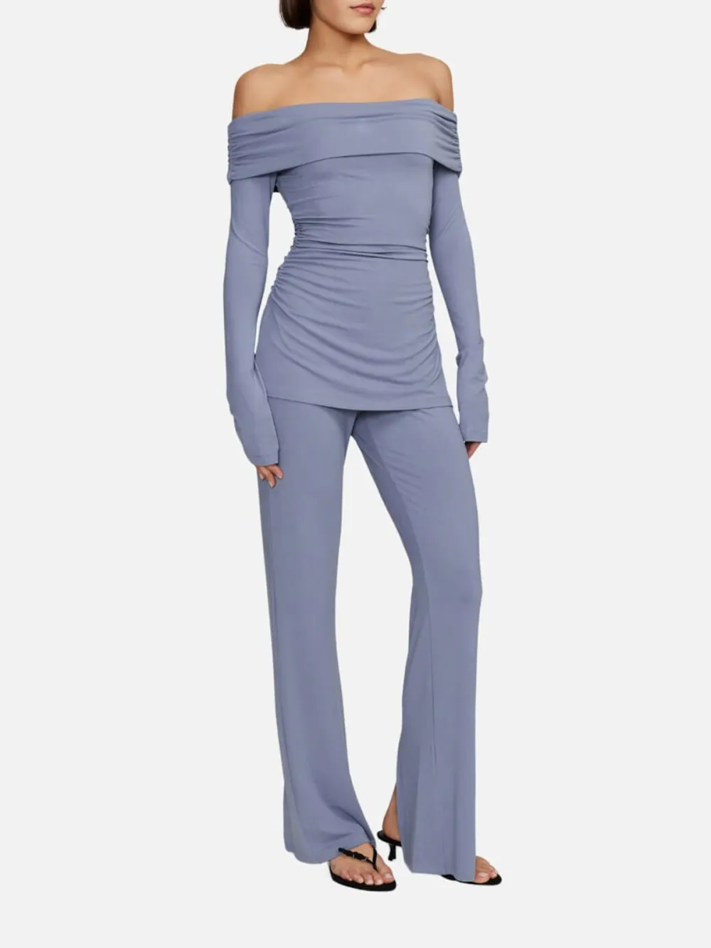 Slit Plain Straight Pants