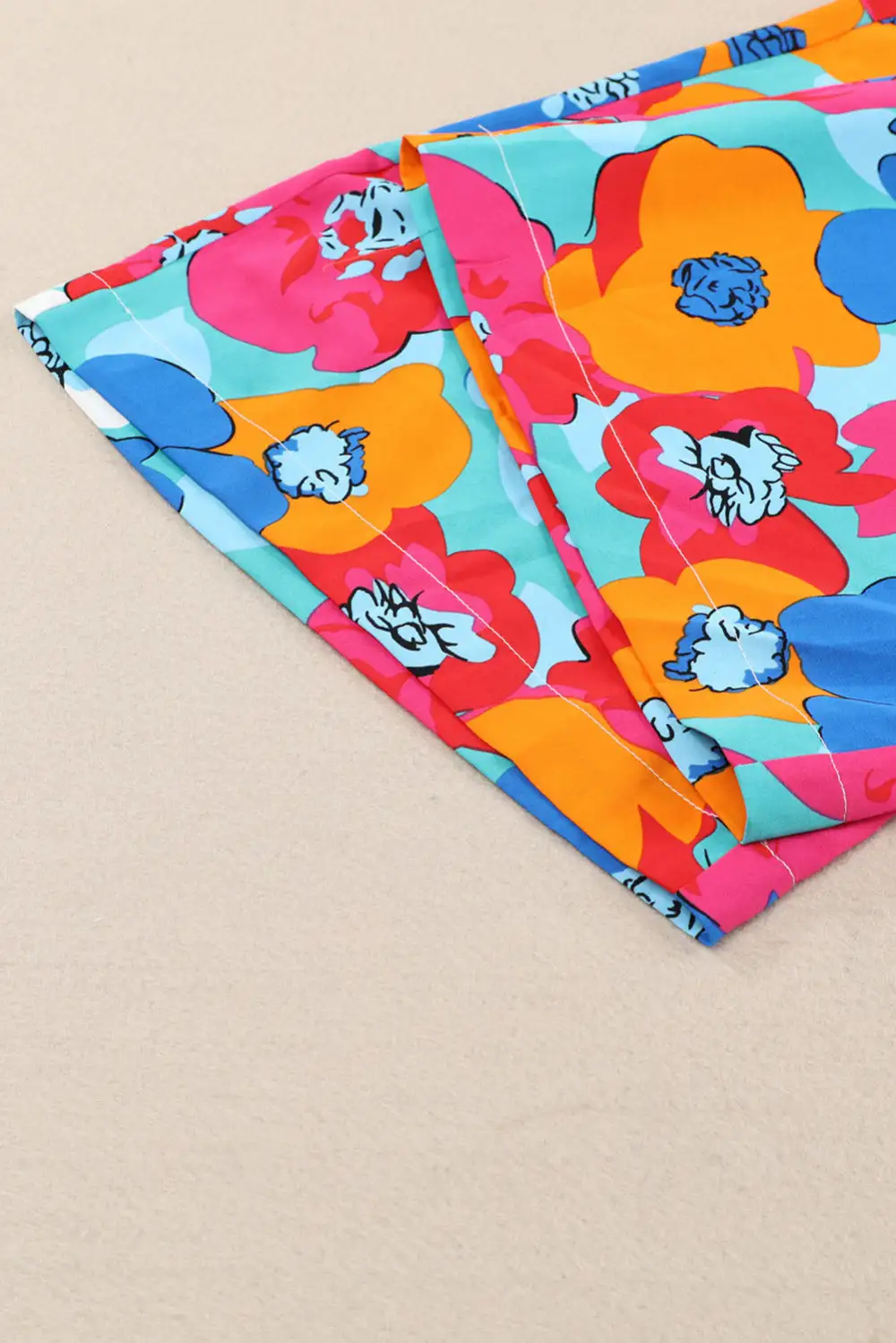 Drawstring Wide Abstract Floral Print Waistband Pants
