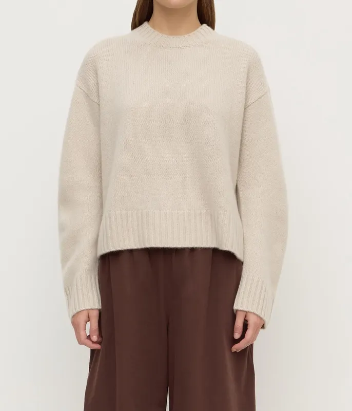 Tapioca Cashmere Crew-Neck Knit Sweater