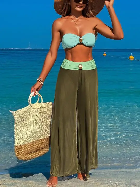 Wide Leg Cover Up Bikini Set