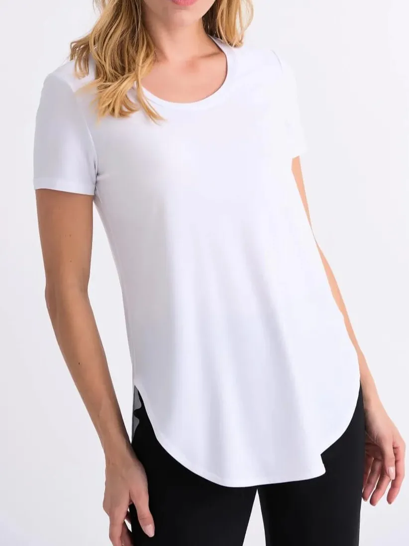 Navy Blue Curved - Hem Short - Sleeve Top