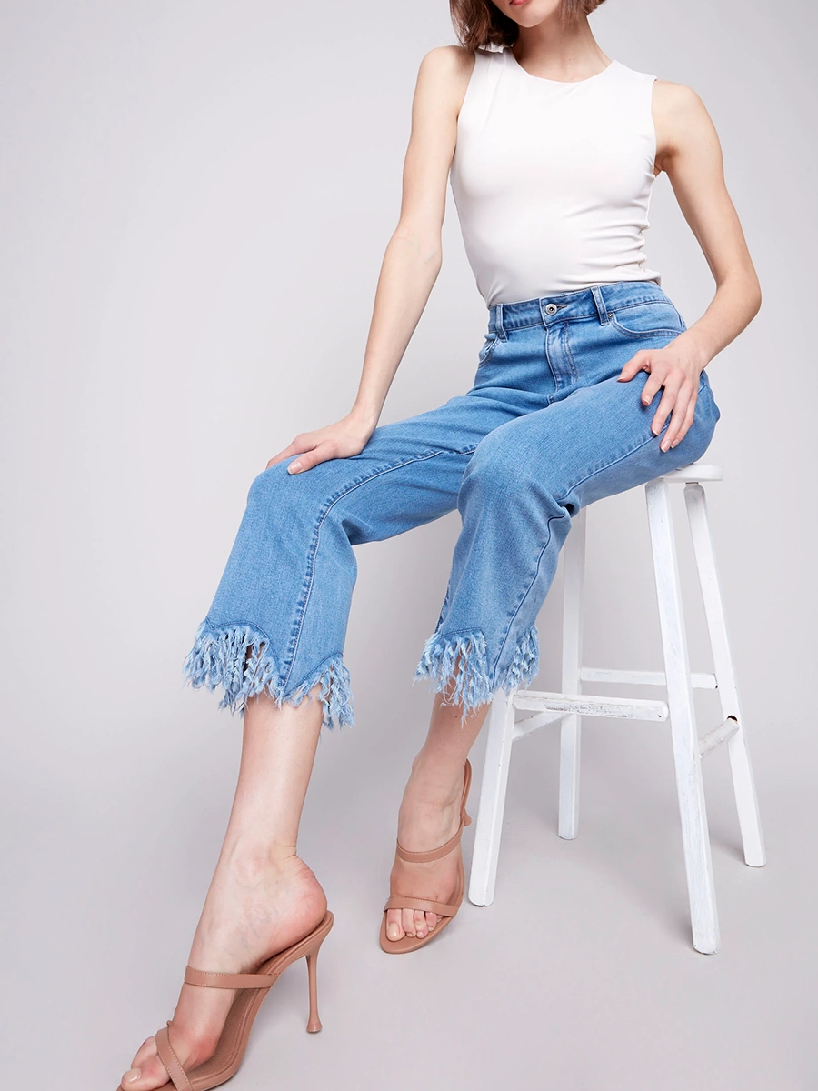 Trendy Raw Edge Cropped Flared Pants