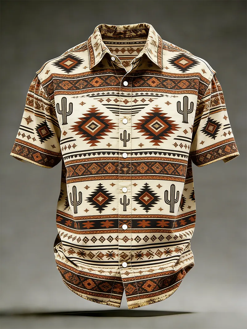 Men's Cactus & Southwestern Aztec Pattern Button Down Shirt