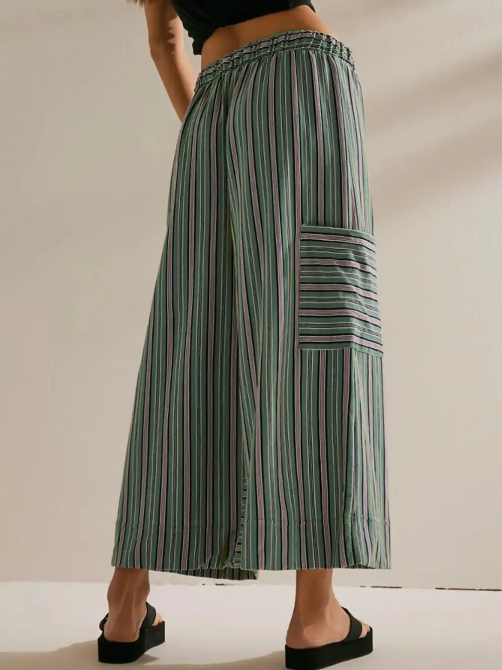 Contrast Striped Wide Leg Pants