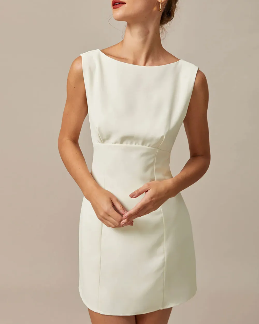 Boat Neck White Dress