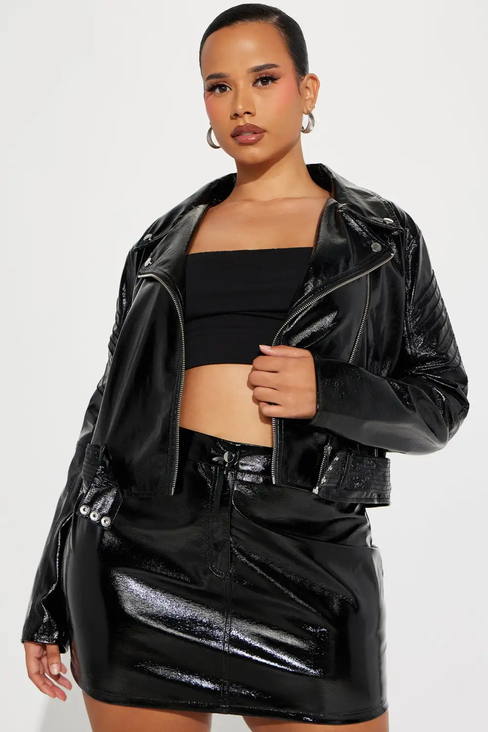 Mainstage Moment Faux Leather Skirt Set - Black