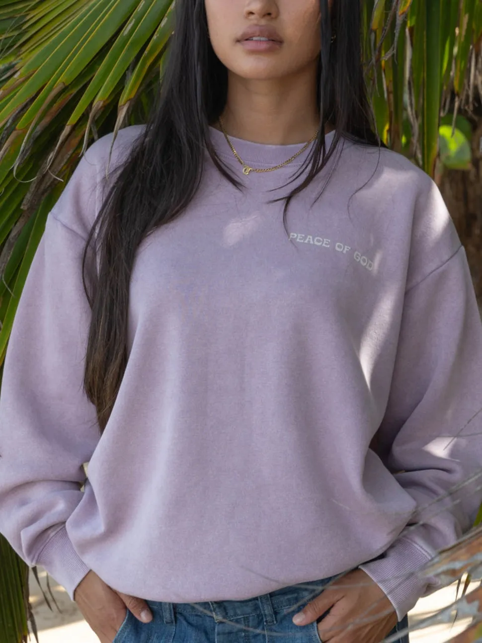 Women's Casual Peace-Themed Scenic Print Long-Sleeve Sweatshirt