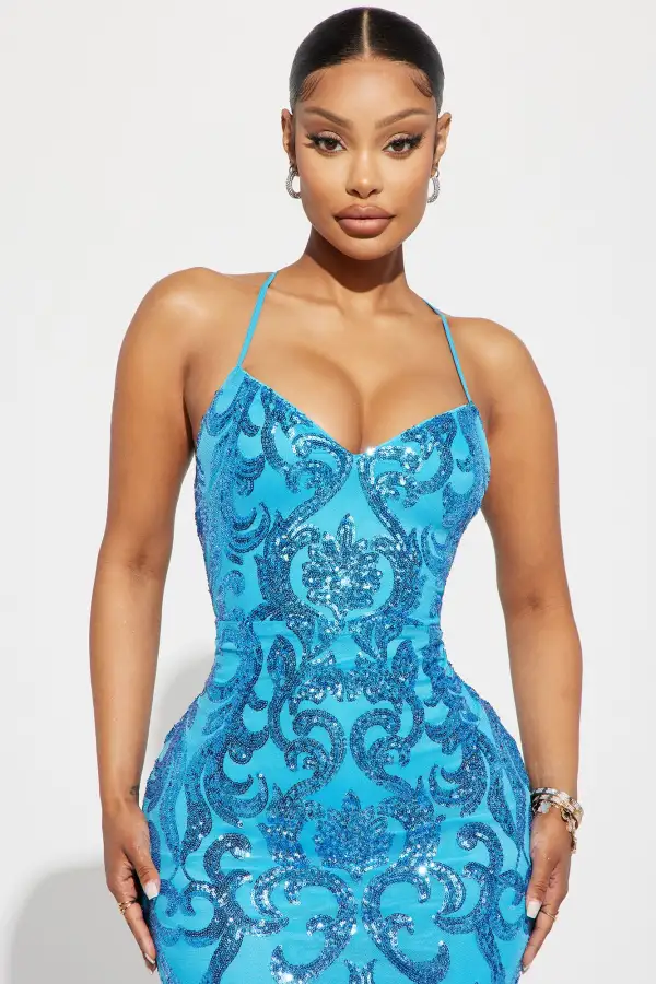 A Statement Sequin Maxi Gown - Blue