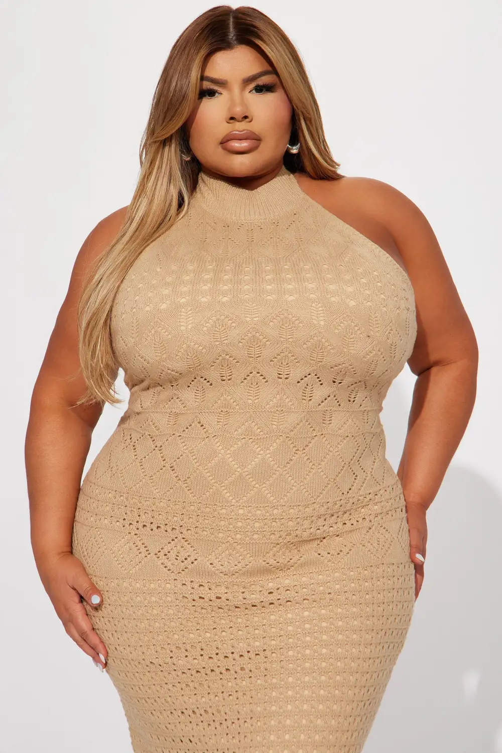Resort Paradise Halter Crochet Maxi Dress - Taupe