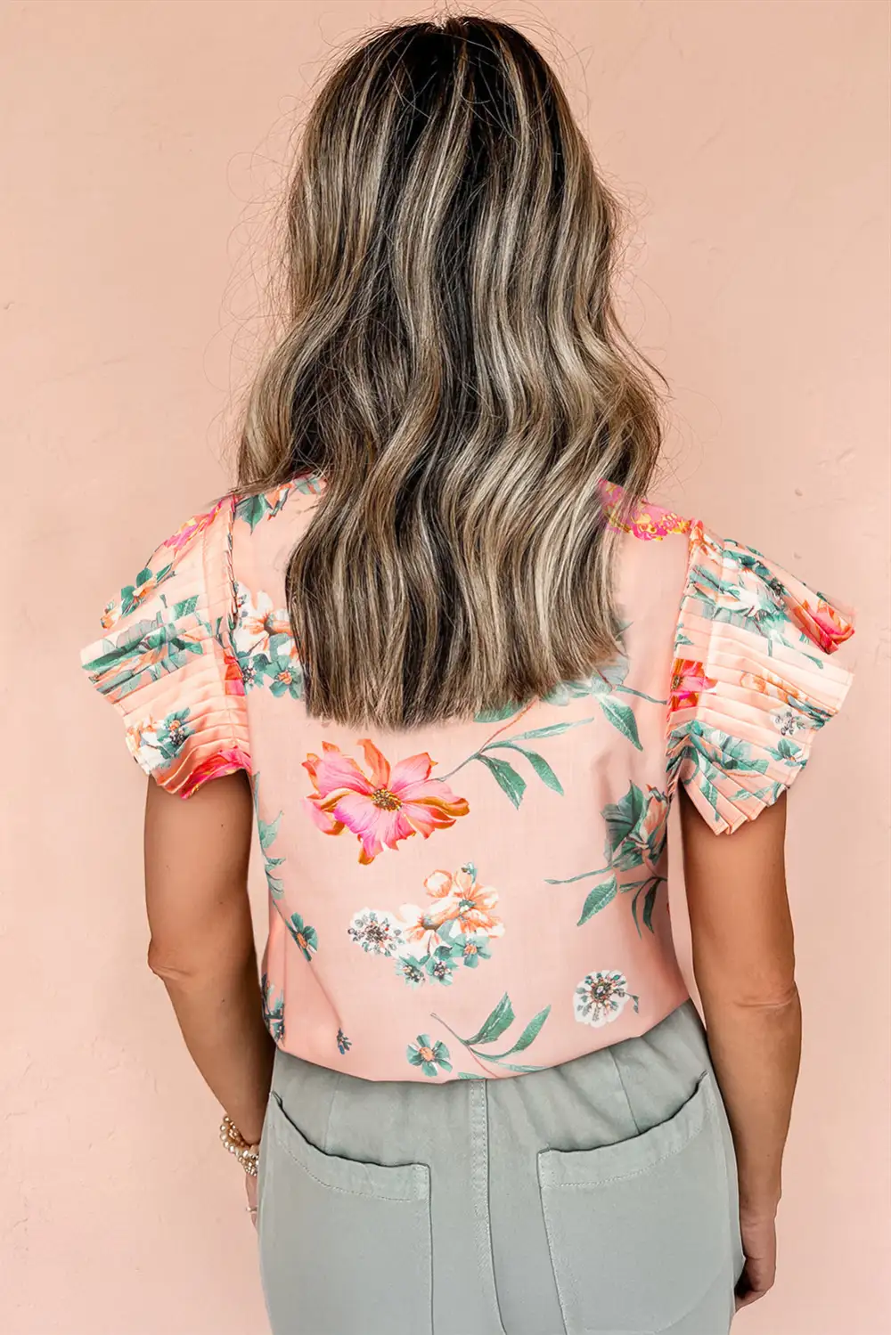 Floral Frilled Pleated Blouse