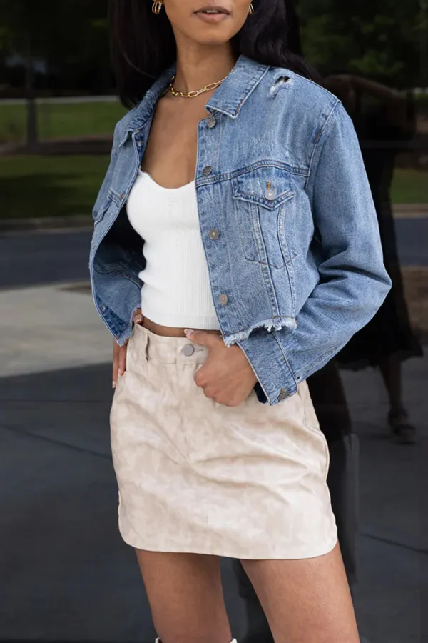 Distressed Cropped Denim Jacket