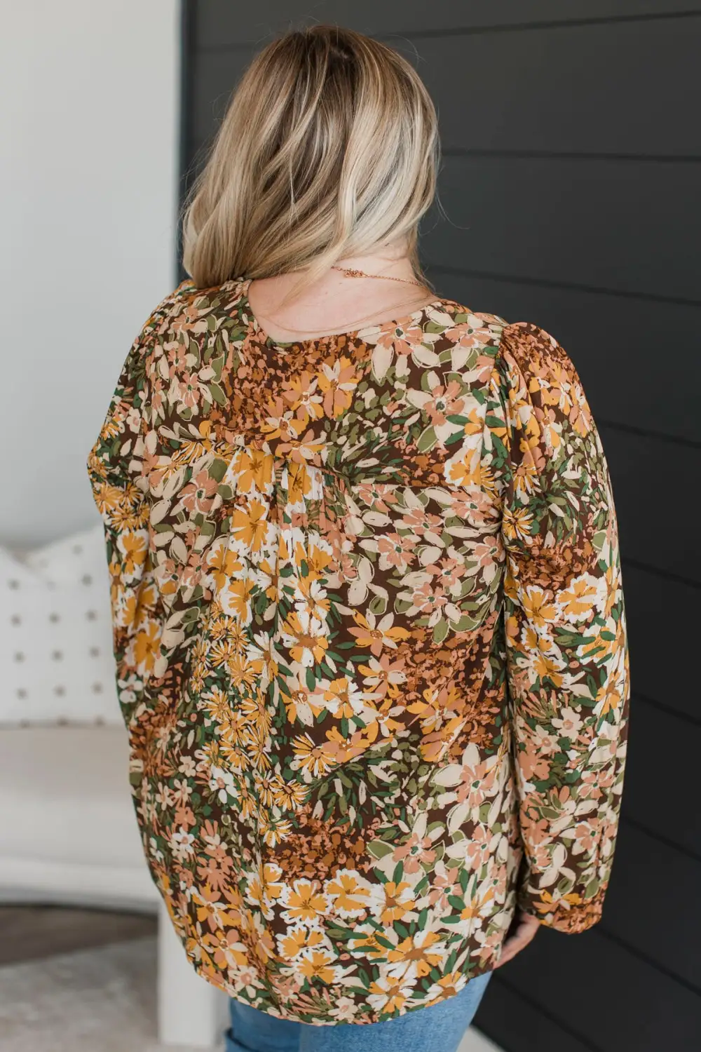 In The Meadow Floral Blouse- Brown & Mustard