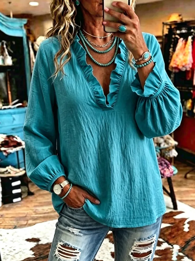 Women's Vintage Art Print Puff Sleeve Casual Shirt
