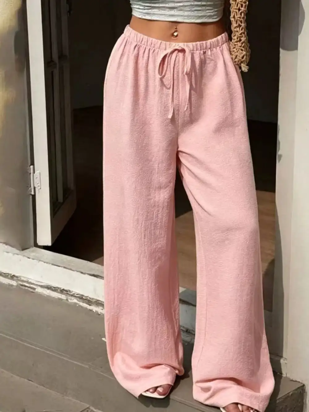 Plus Size Wide Leg Drawstring Pants