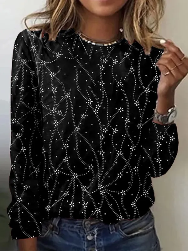 Casual Floral Crew Neck Long Sleeve T-shirt