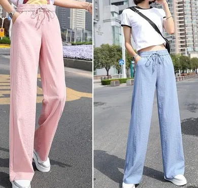 Casual Plain Lace-Up Pants