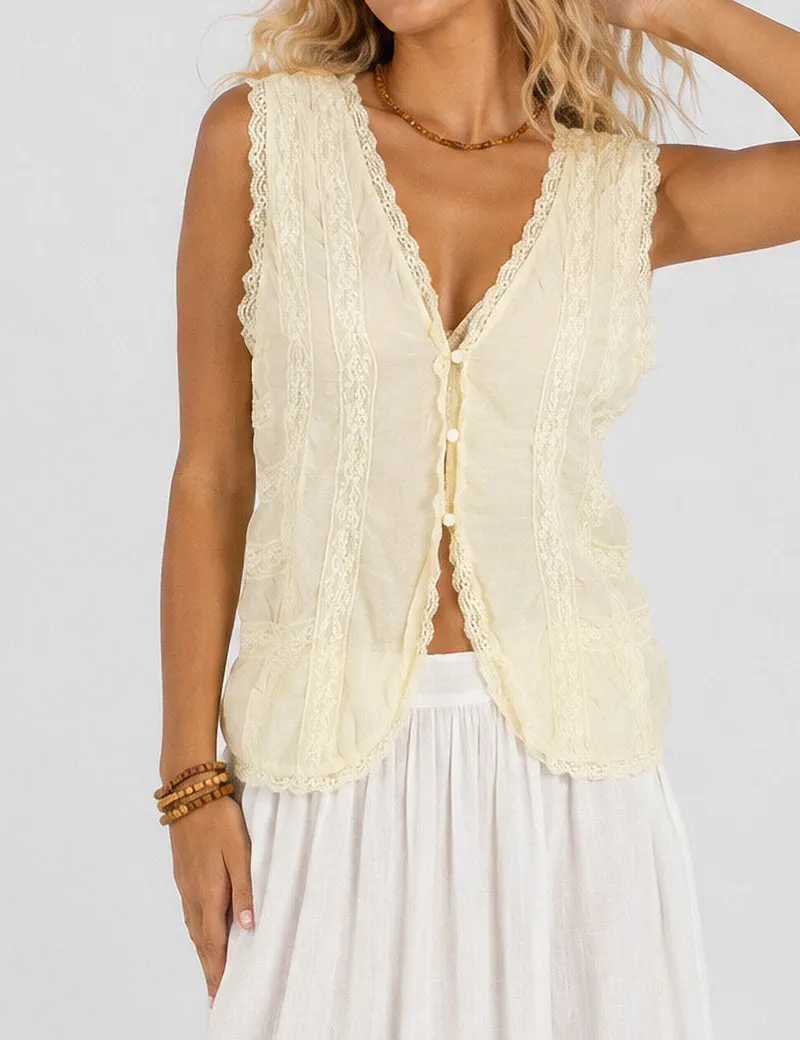 Ruched Lace Trim V Neck Sleeveless Top
